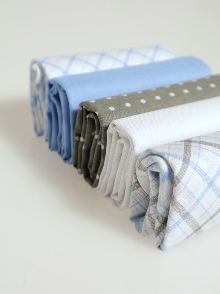 5 Pack Fashion Hankerchiefs - Blue