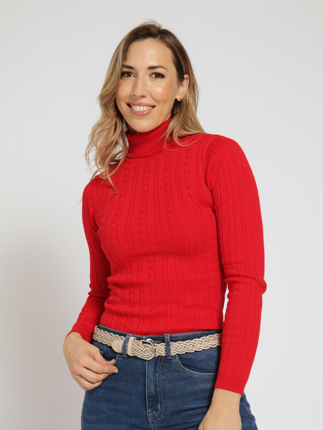 Mixed Cable Poloneck - Red Hot