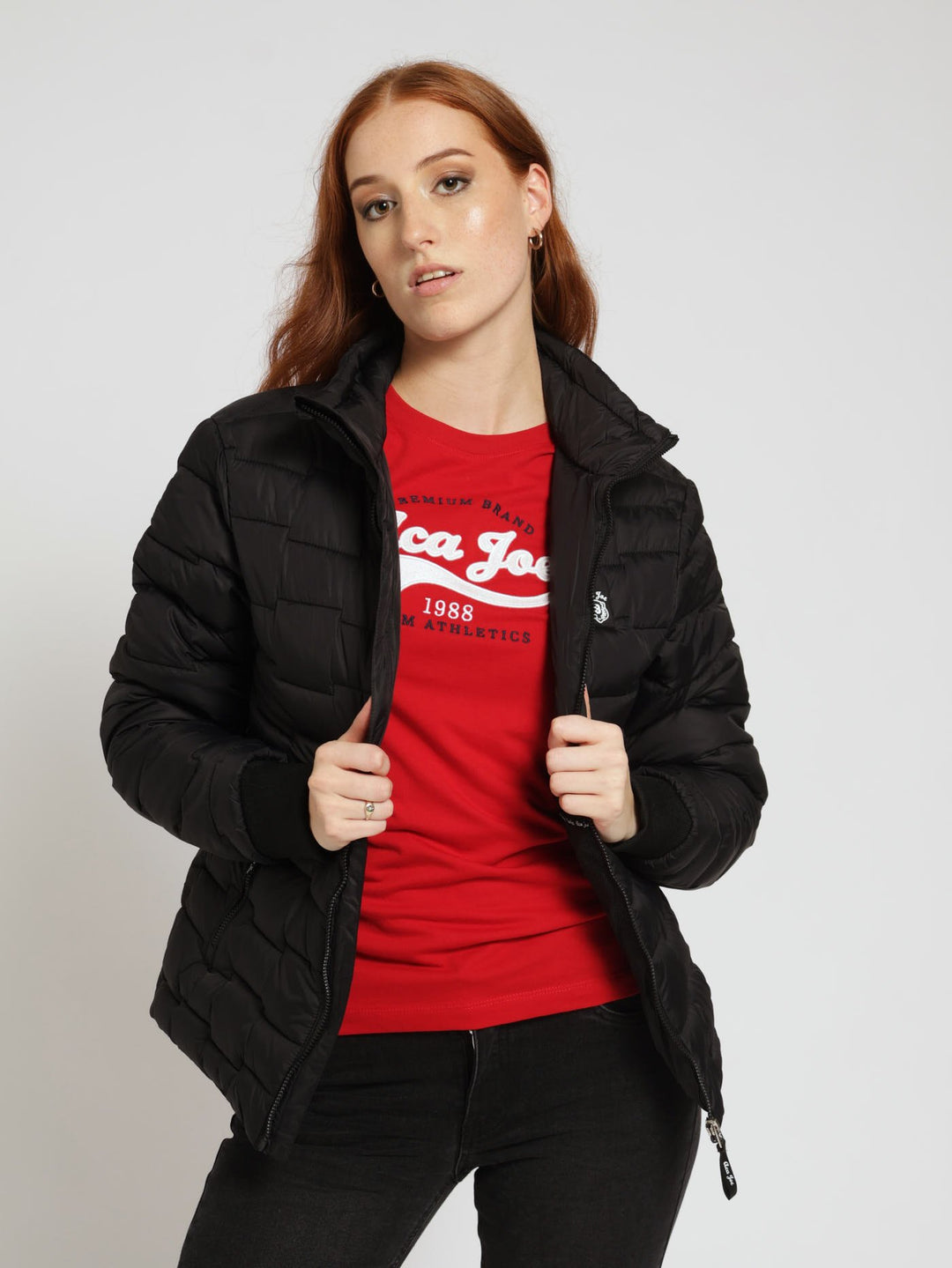 Jigsaw Design Badge Embroidery Puffer Jacket - Black