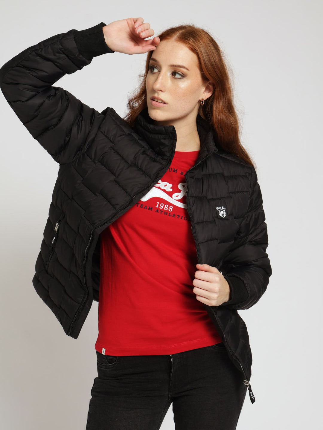 Jigsaw Design Badge Embroidery Puffer Jacket - Black