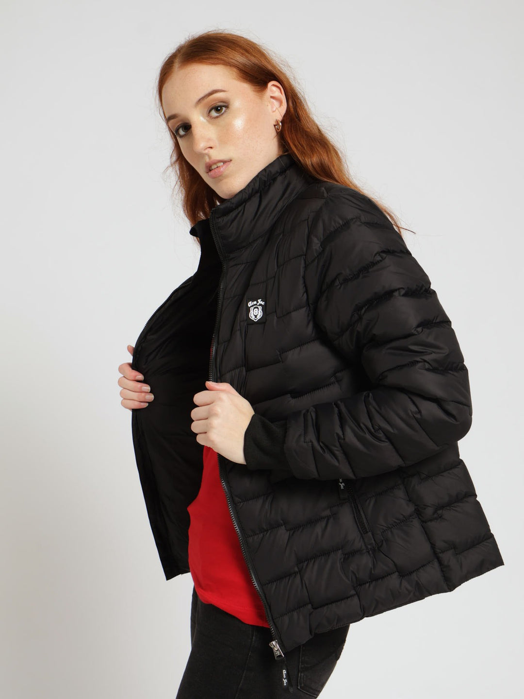Jigsaw Design Badge Embroidery Puffer Jacket - Black