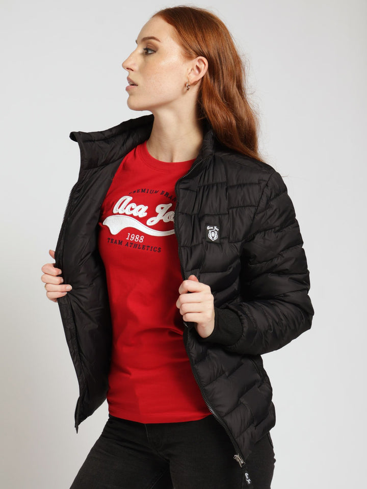 Jigsaw Design Badge Embroidery Puffer Jacket - Black