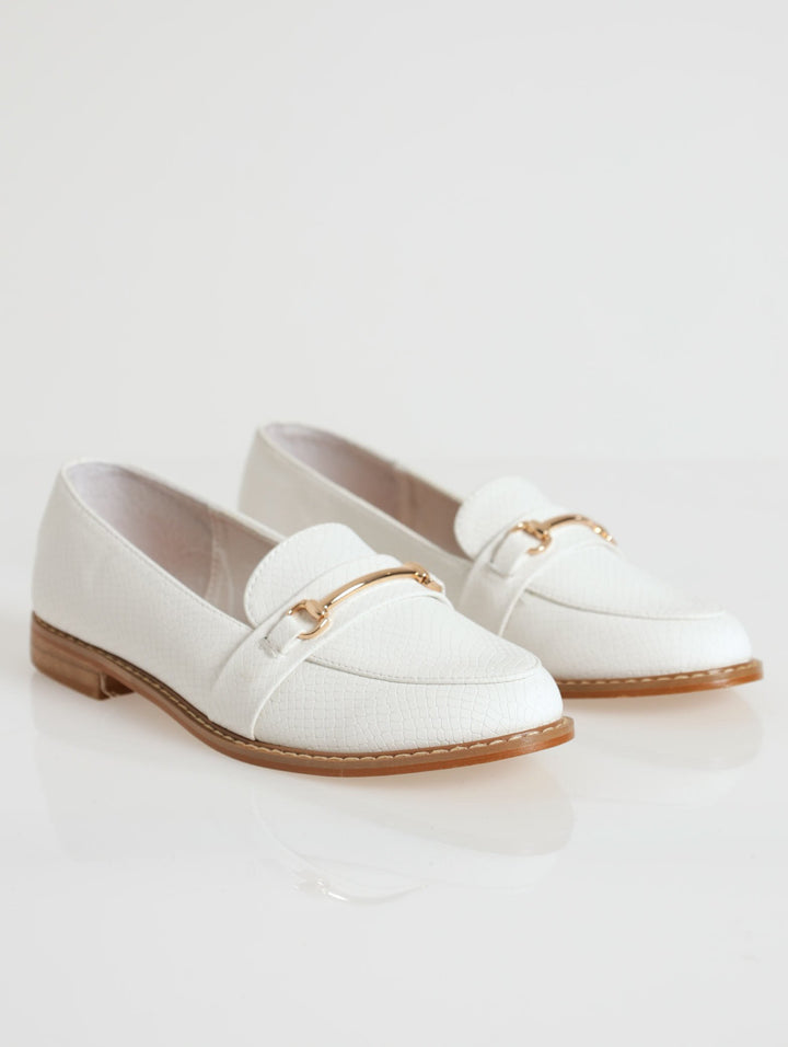 Textured Loafer With Metal Bar - White