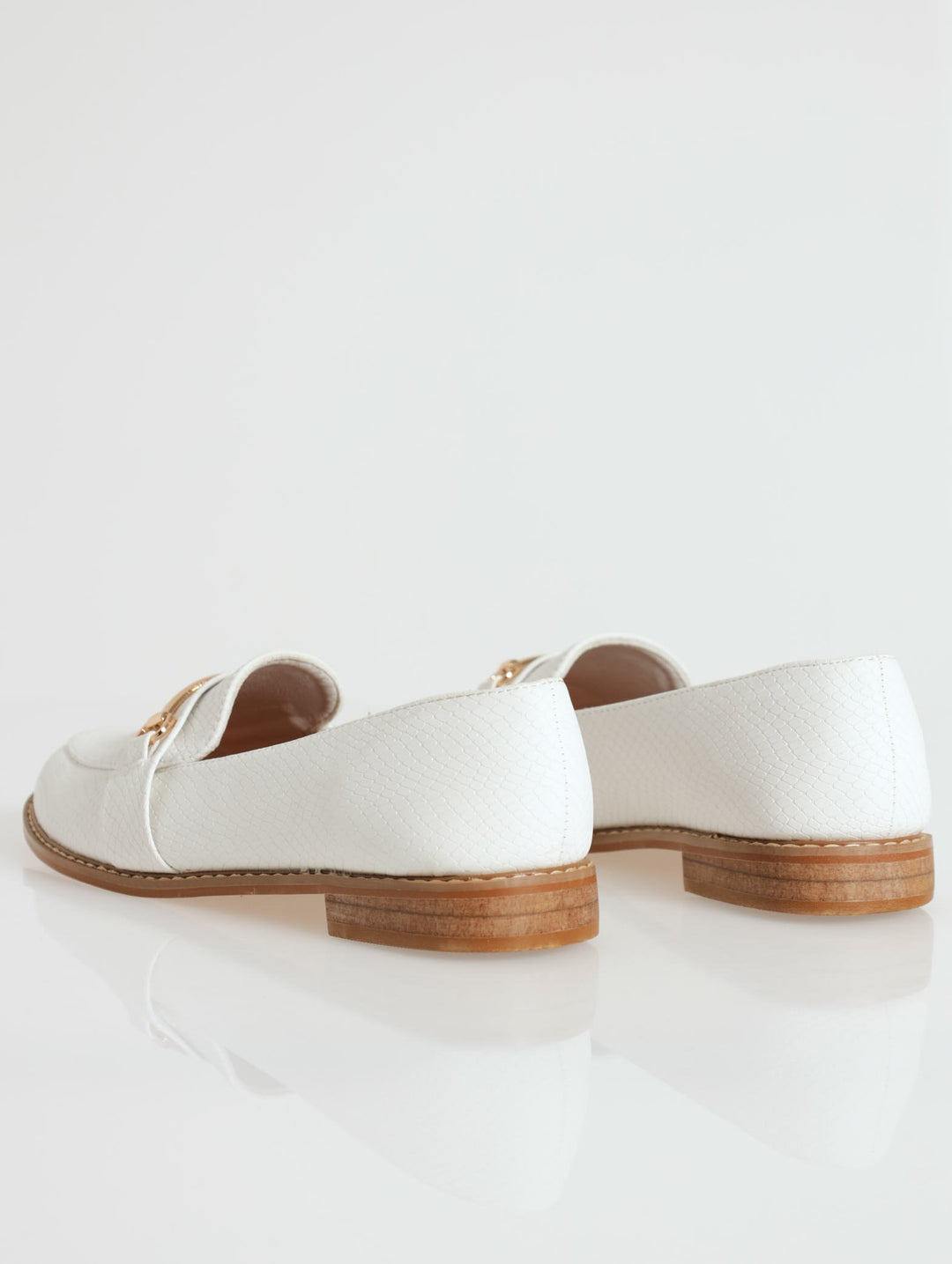 Textured Loafer With Metal Bar - White