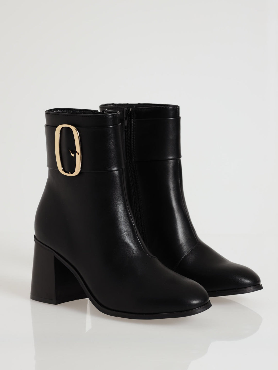 Big Gold Circle Metal Trim Ankle Boot - Black