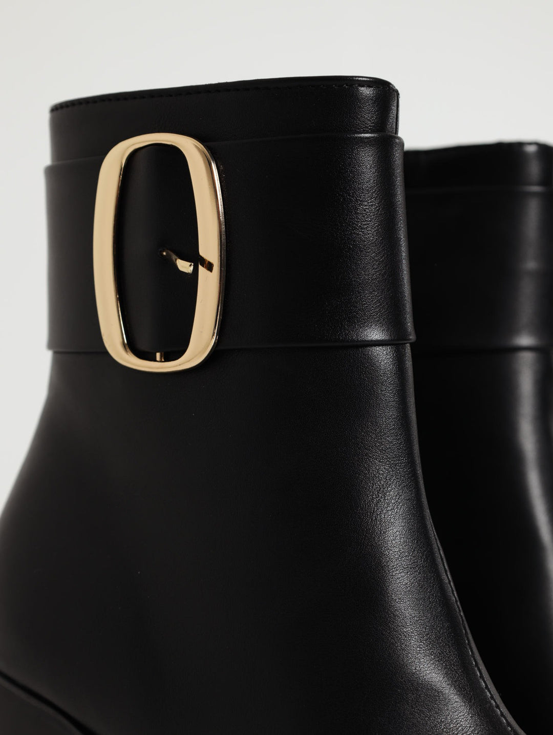 Big Gold Circle Metal Trim Ankle Boot - Black