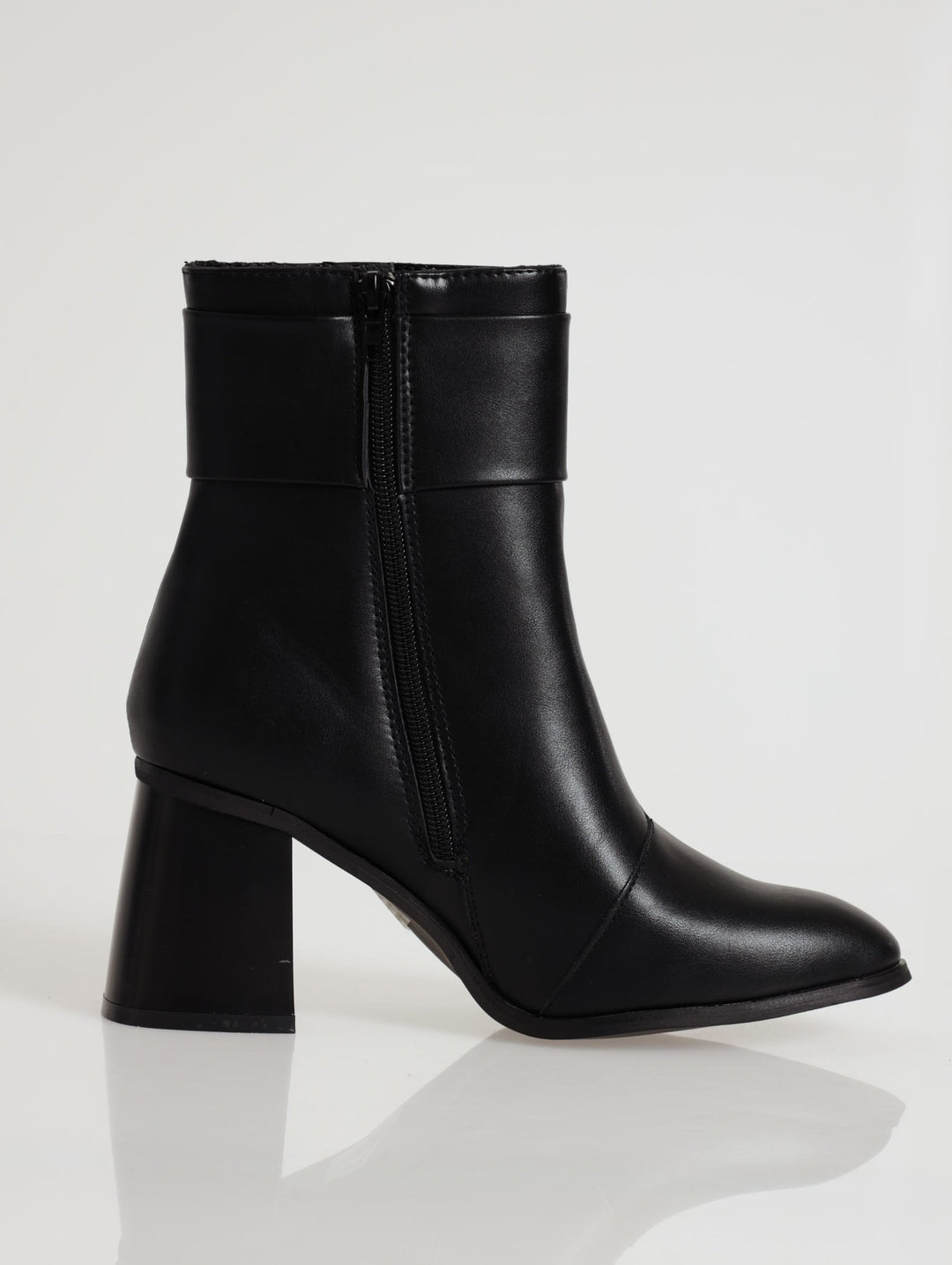 Big Gold Circle Metal Trim Ankle Boot - Black