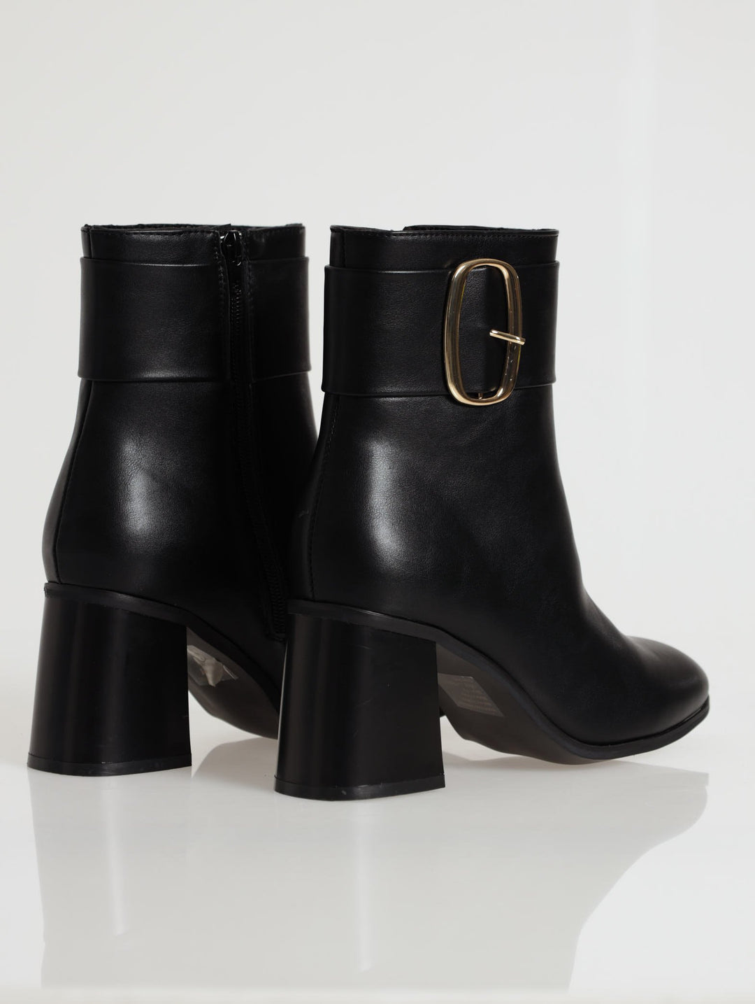 Big Gold Circle Metal Trim Ankle Boot - Black