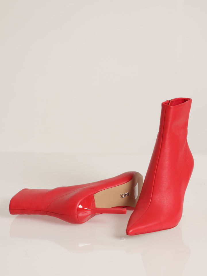Elysia Leather Pointed Toe Stiletto Boot - Red