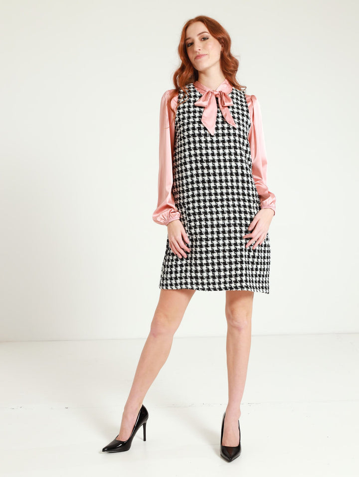 Houndstooth Shift Dress - Black/White