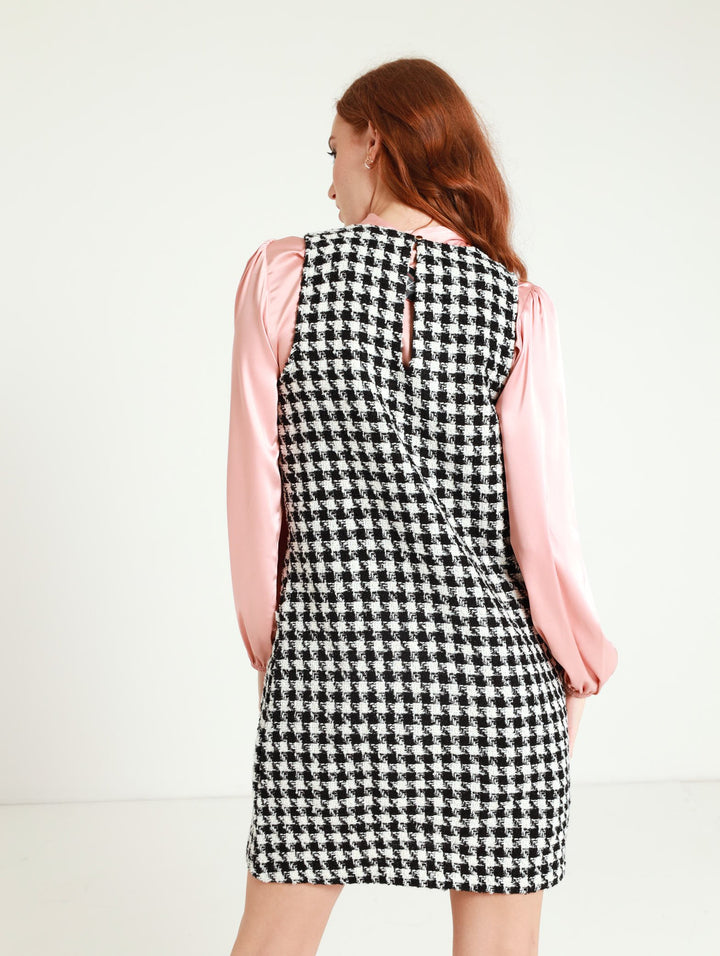 Houndstooth Shift Dress - Black/White