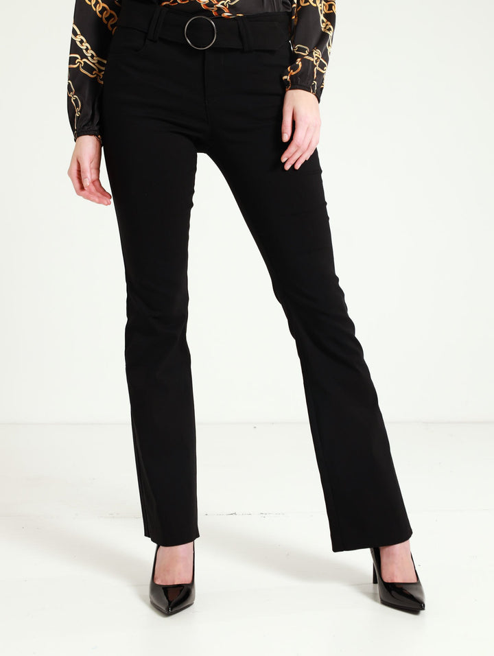 Low Waist Flare With Self Belt Pants - Black