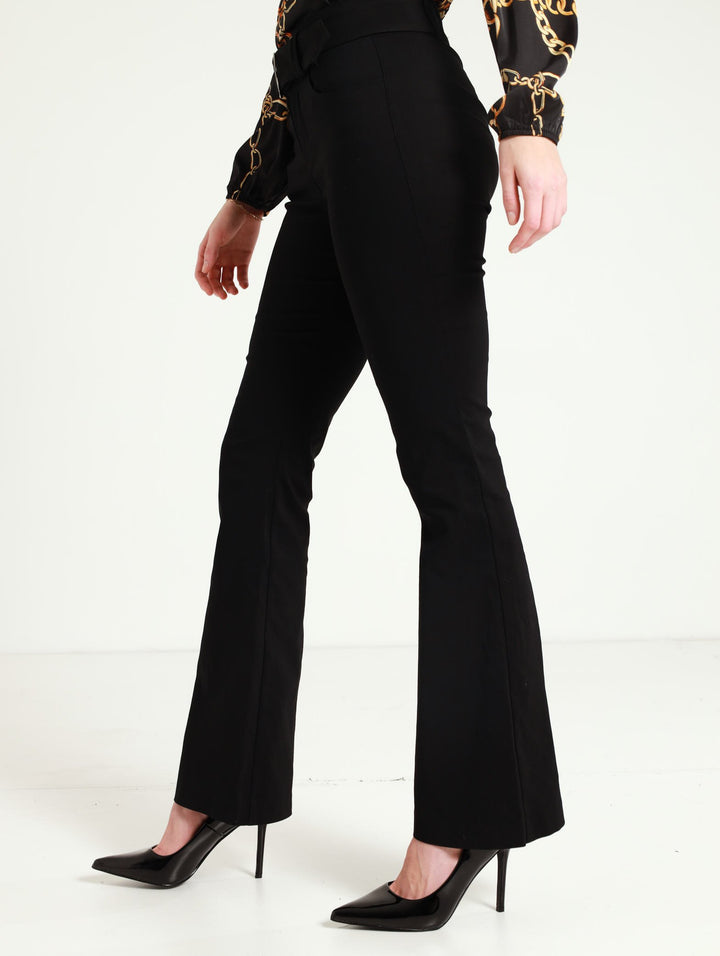 Low Waist Flare With Self Belt Pants - Black
