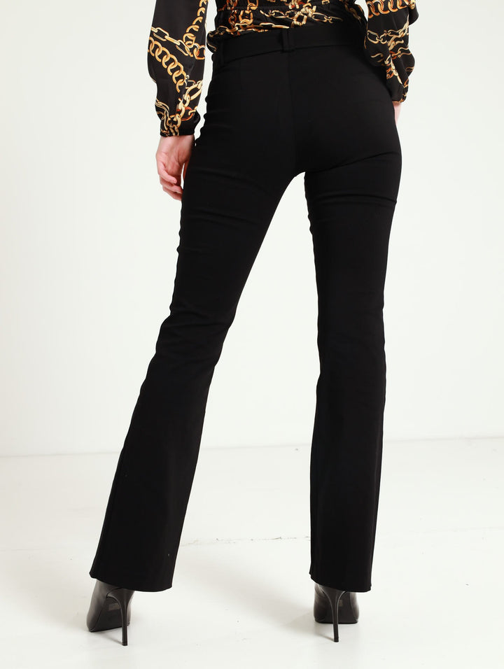 Low Waist Flare With Self Belt Pants - Black