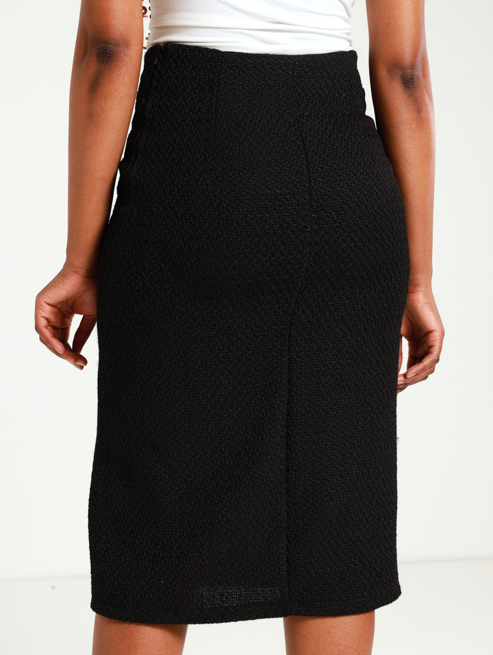 Boucle Pencil Skirt - Black