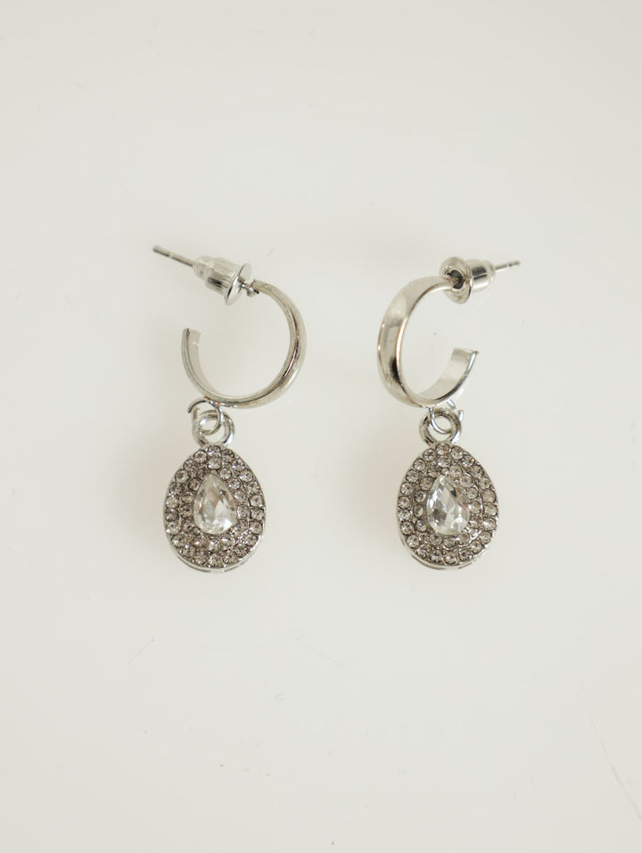 Diamante Teardrop Pendant With Matching Earrings - Silver