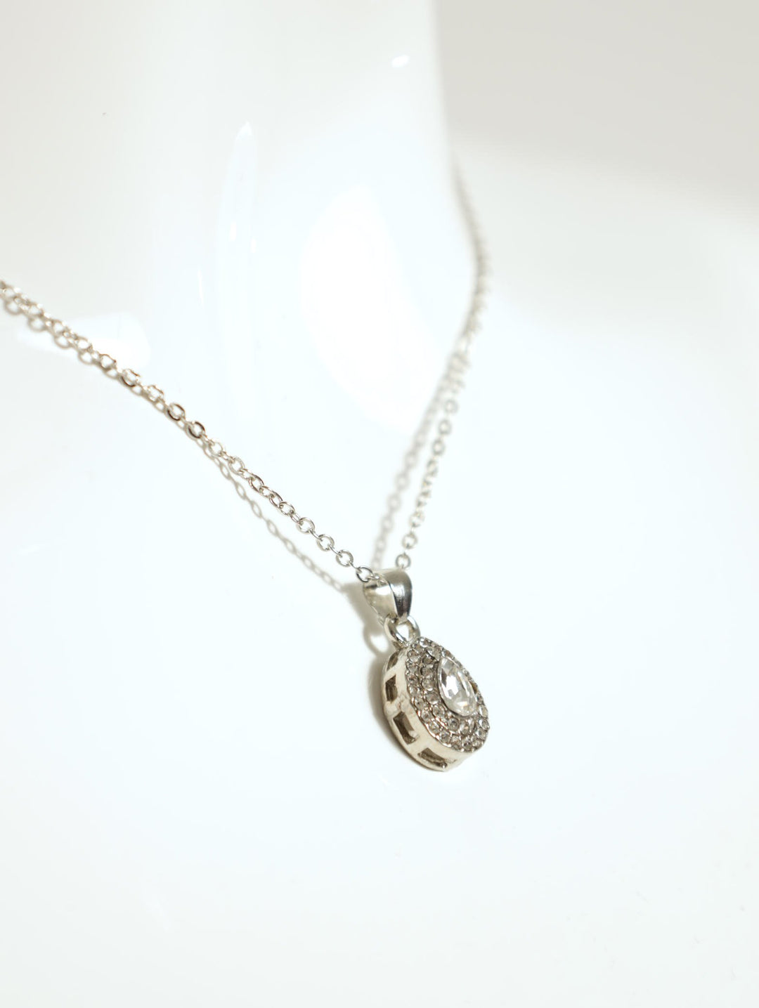 Diamante Teardrop Pendant With Matching Earrings - Silver