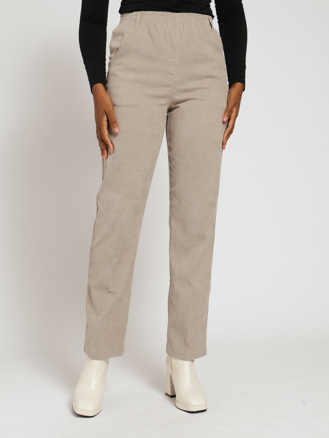 Corduroy Straight Leg Pants - Beige