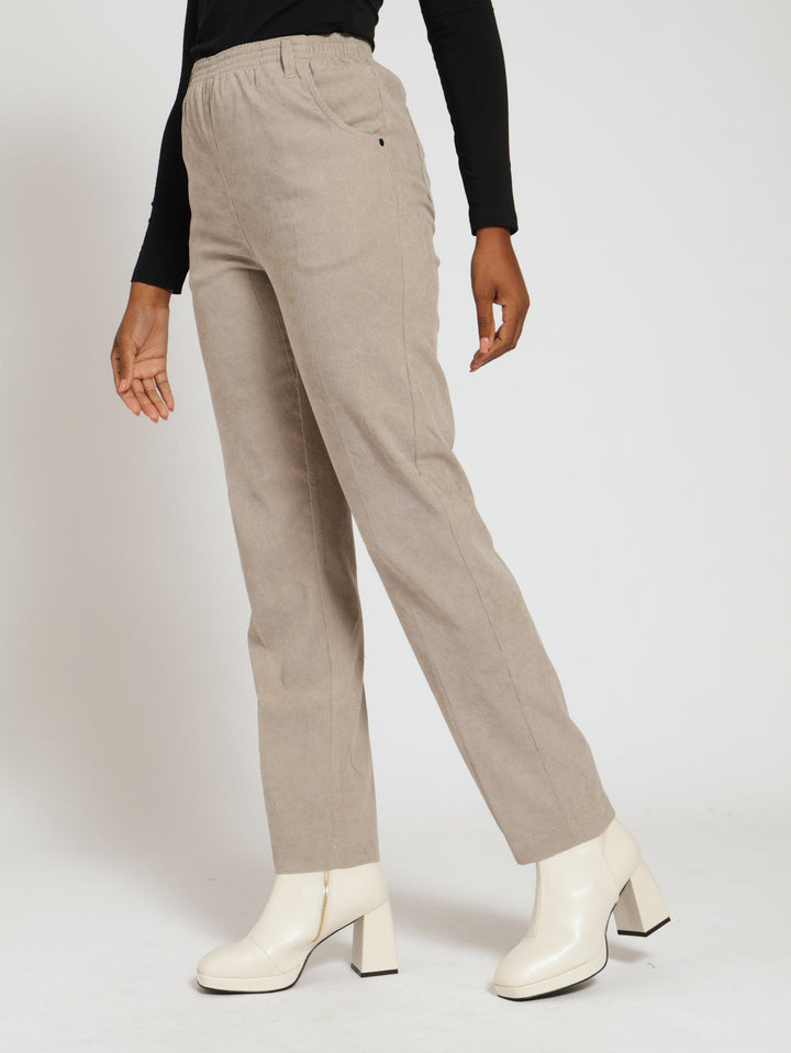 Corduroy Straight Leg Pants - Beige