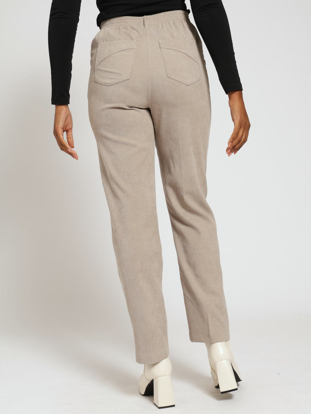 Corduroy Straight Leg Pants - Beige