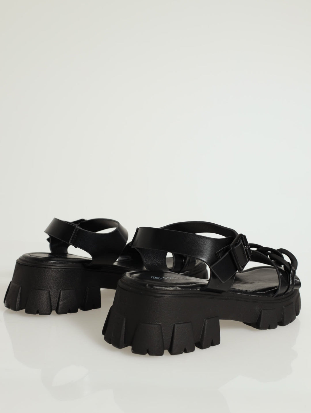 Thick Chain Ankle-Strap Platform Sandal - Black