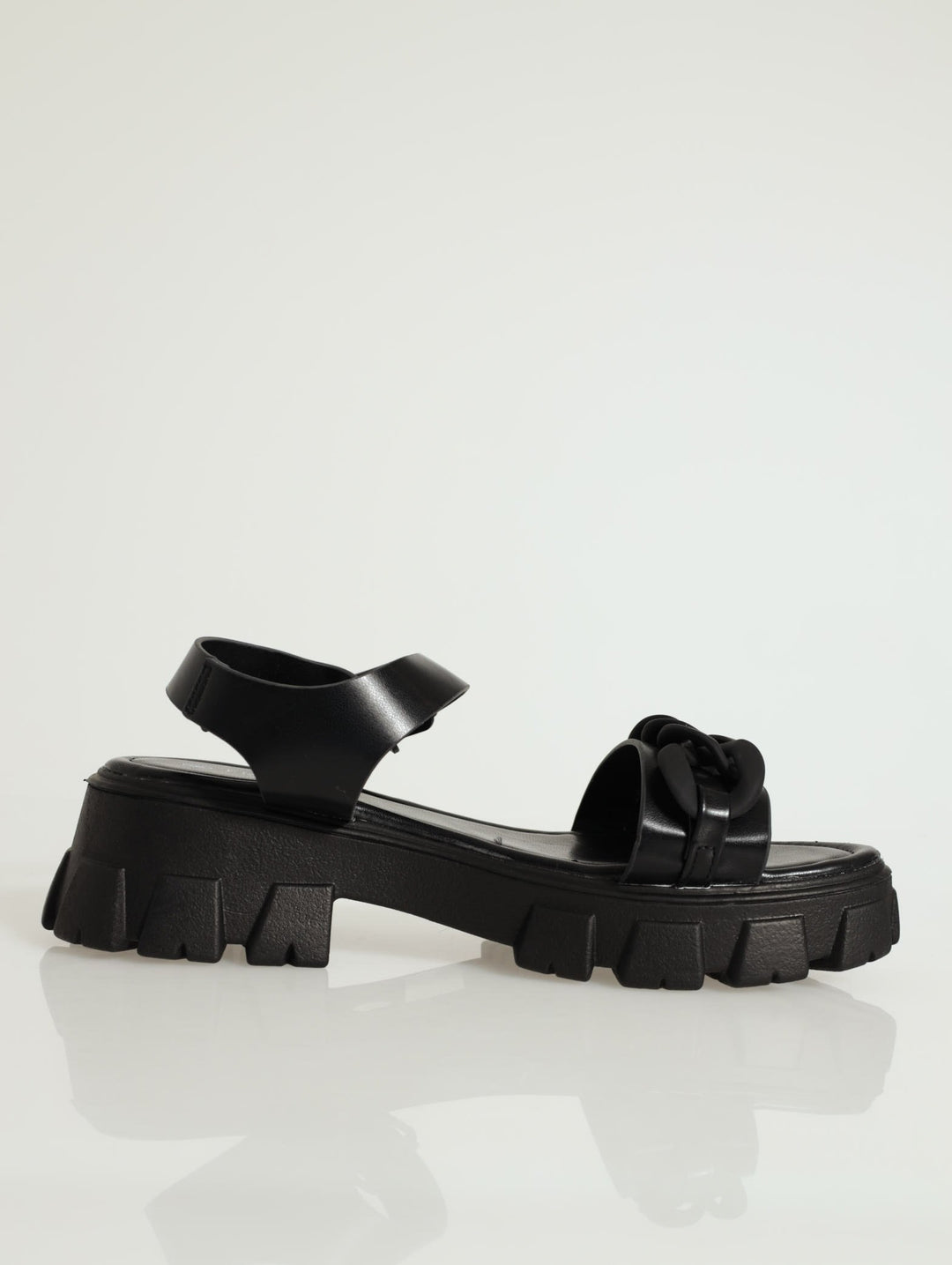 Thick Chain Ankle-Strap Platform Sandal - Black