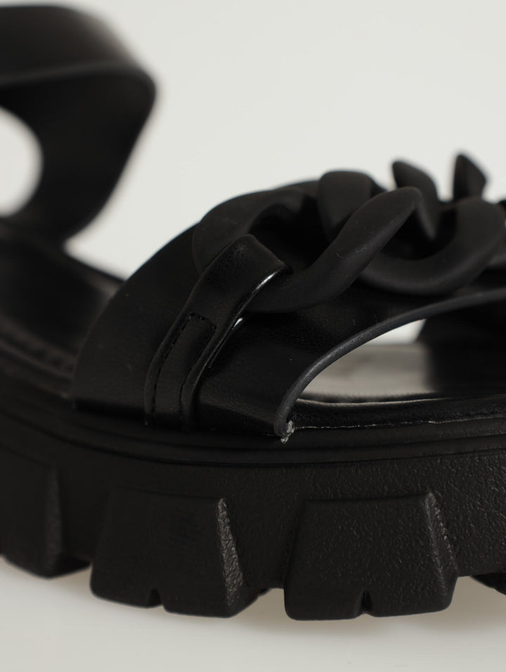 Thick Chain Ankle-Strap Platform Sandal - Black