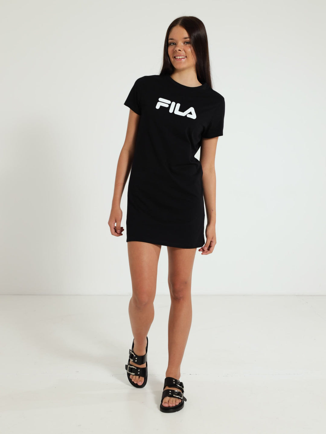 Girls Mono Deckle T-Shirt Dress - Black