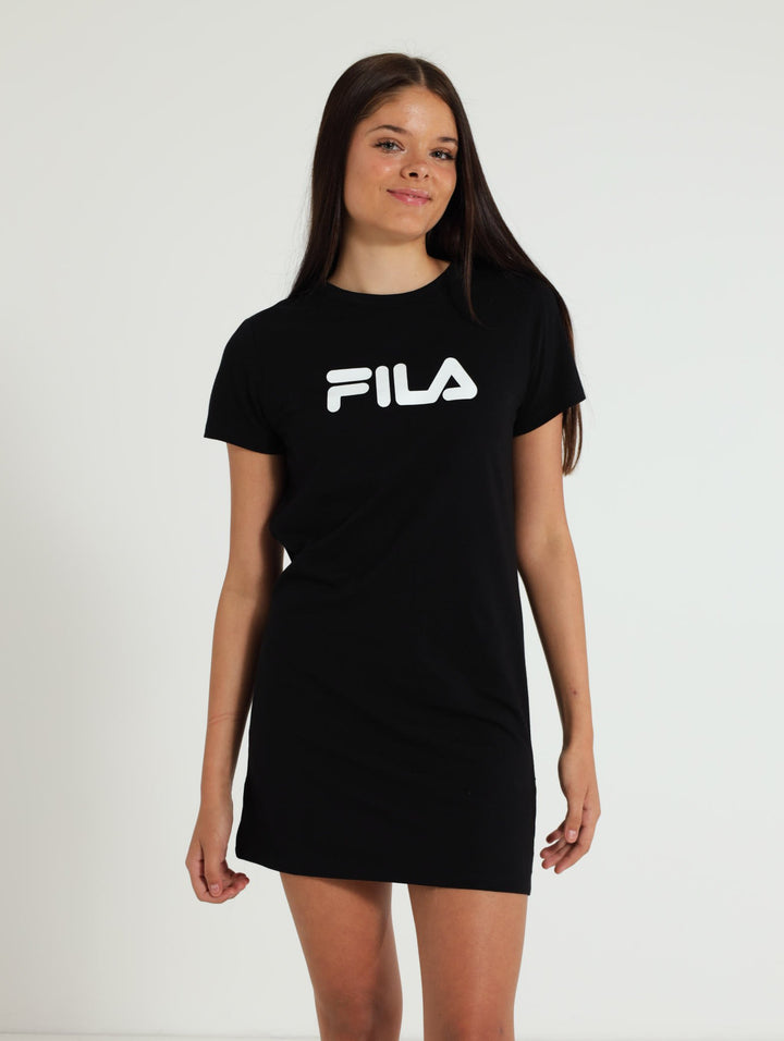 Girls Mono Deckle T-Shirt Dress - Black