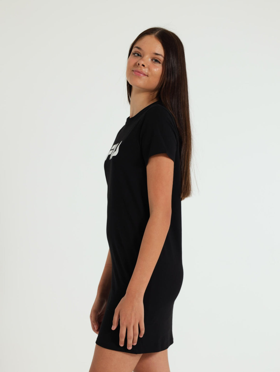 Girls Mono Deckle T-Shirt Dress - Black