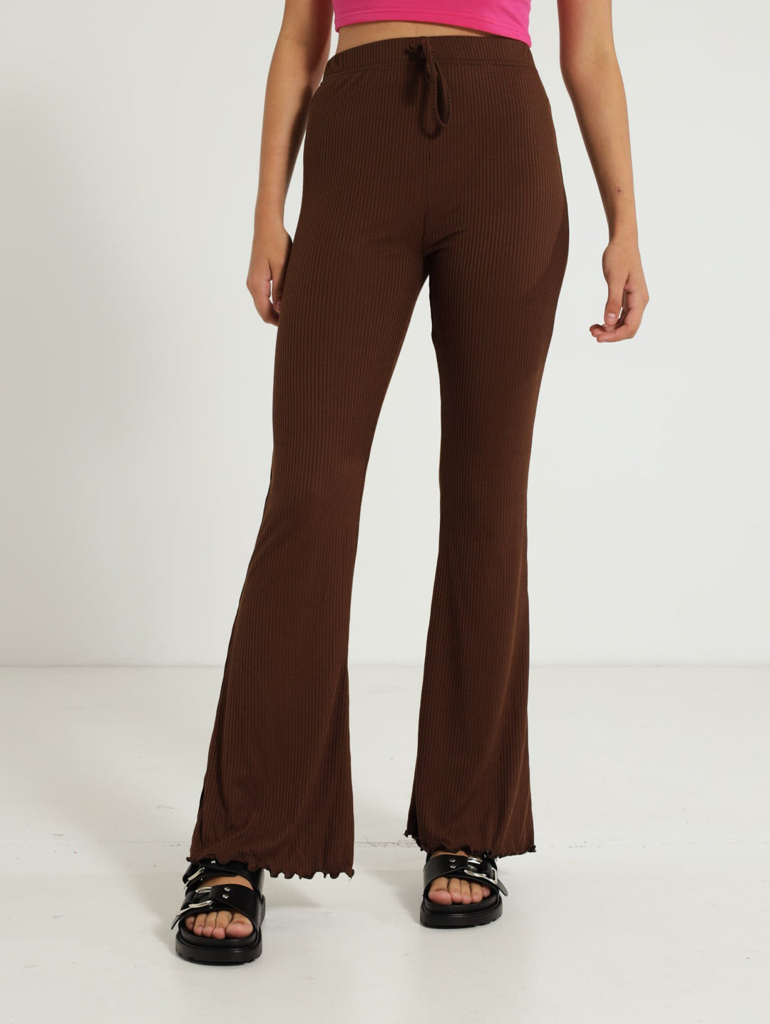 Girls Flare Ribbed Pants - Brown