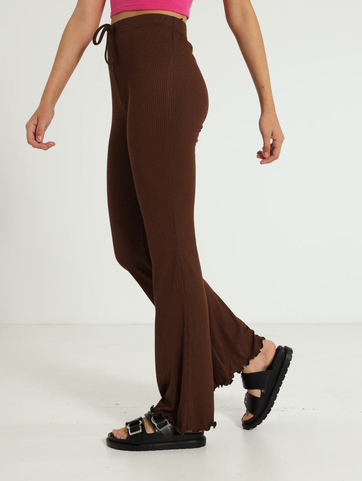 Girls Flare Ribbed Pants - Brown