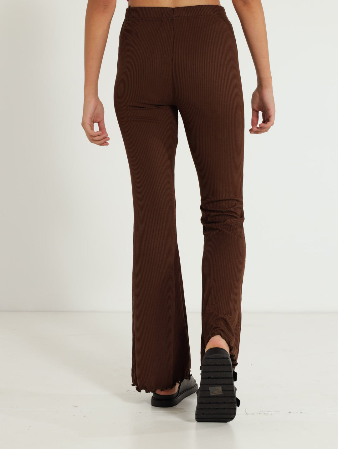 Girls Flare Ribbed Pants - Brown