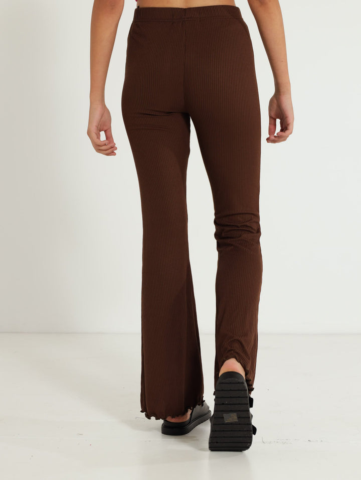 Girls Flare Ribbed Pants - Brown