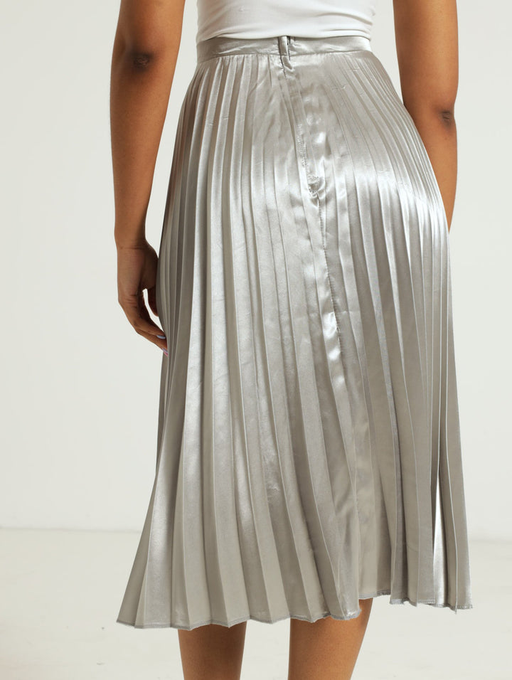 Metallic Pleated Skirt - Silver