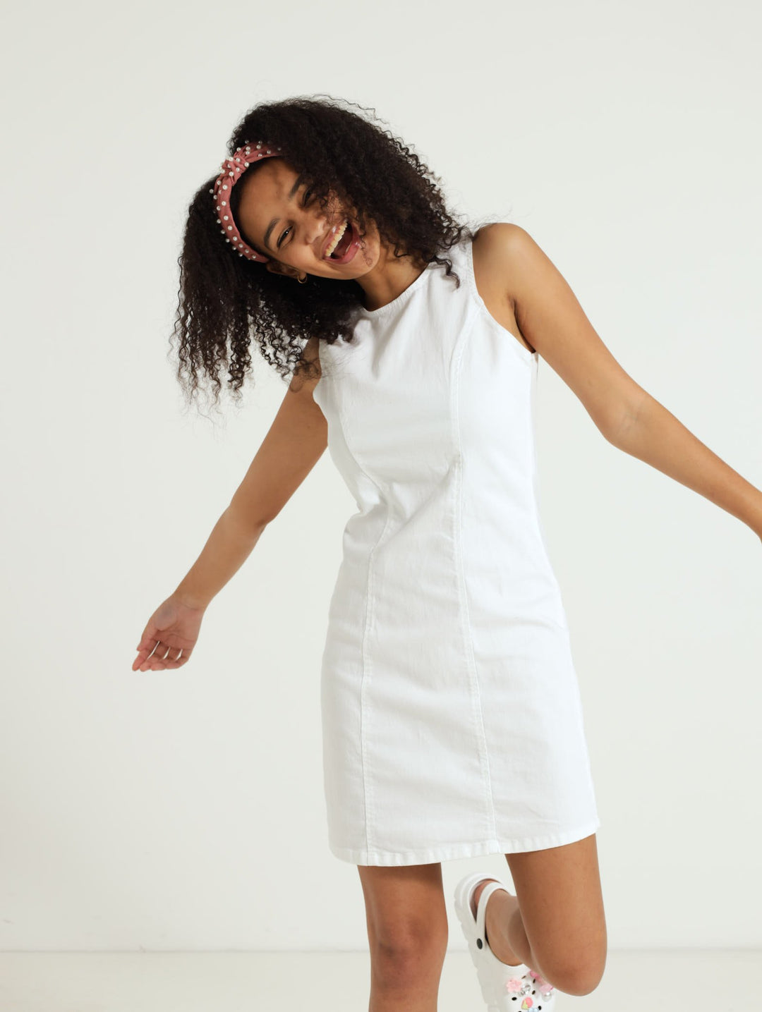 Girls Denim Zip Bodycon Dress - White