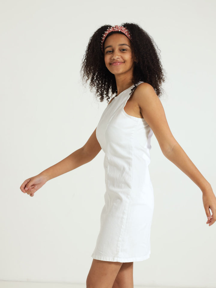 Girls Denim Zip Bodycon Dress - White