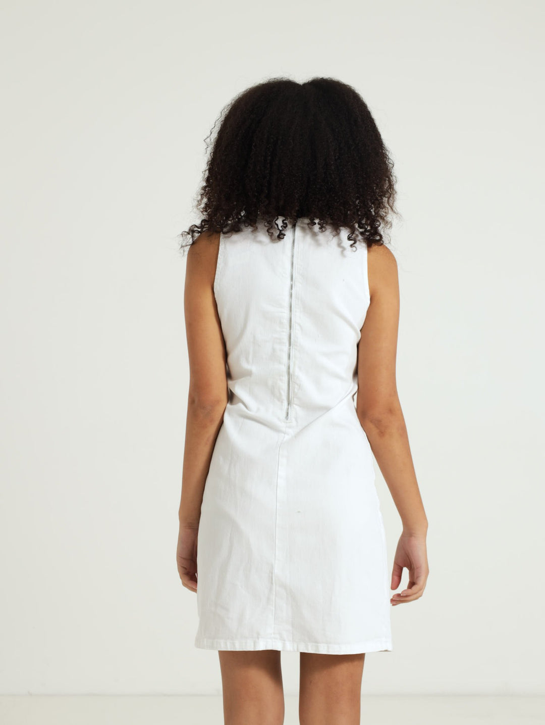 Girls Denim Zip Bodycon Dress - White