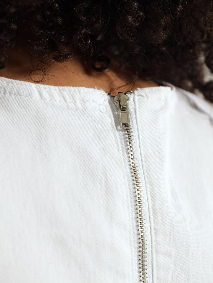 Girls Denim Zip Bodycon Dress - White