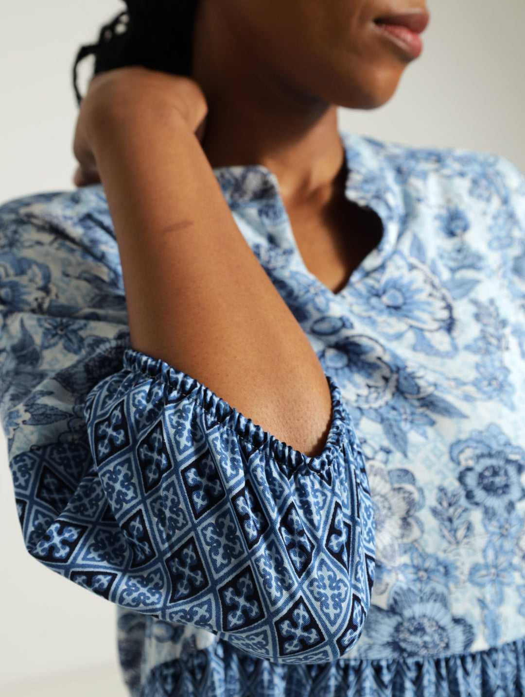 Multi Print Tiered Tunic Dress - Blue