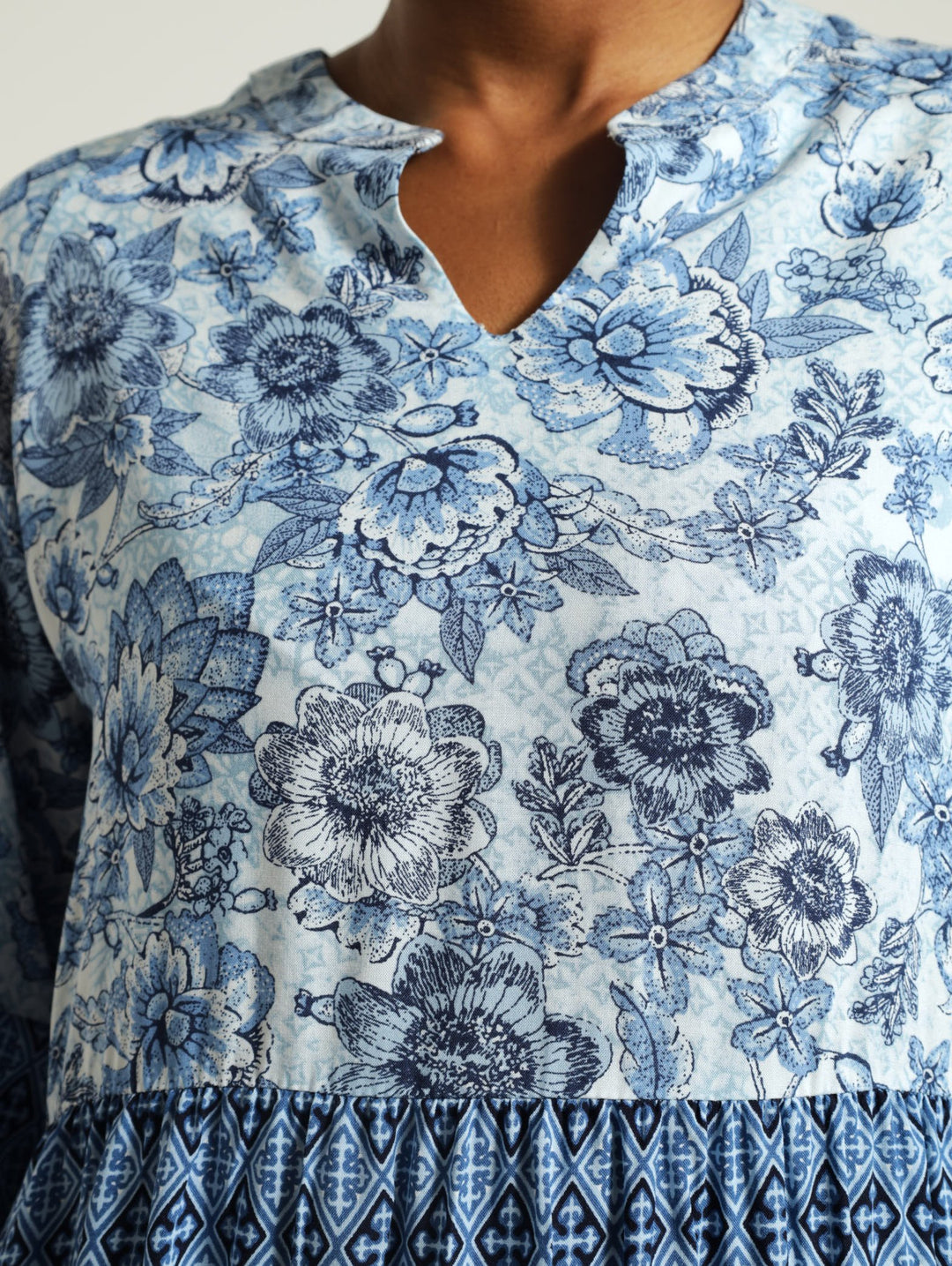 Multi Print Tiered Tunic Dress - Blue