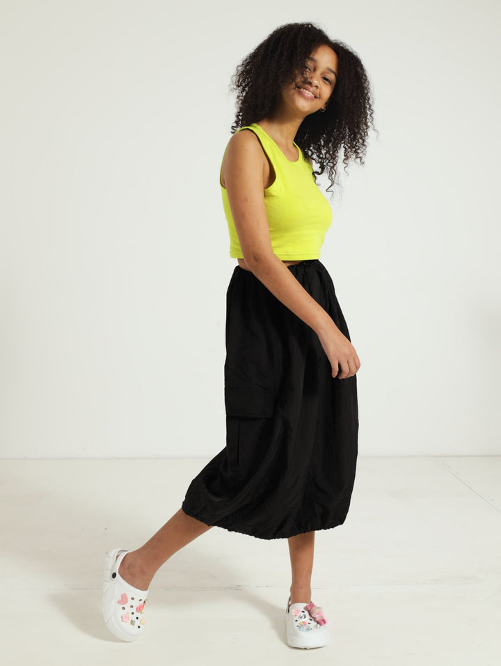 Girls Taslon Long Cargo Skirt - Black