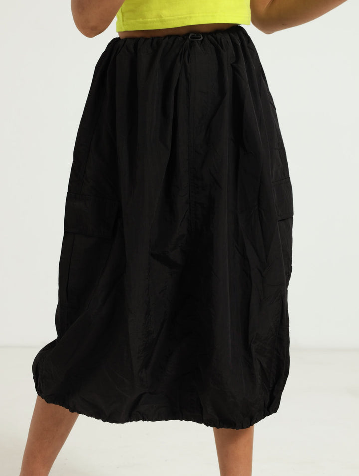 Girls Taslon Long Cargo Skirt - Black