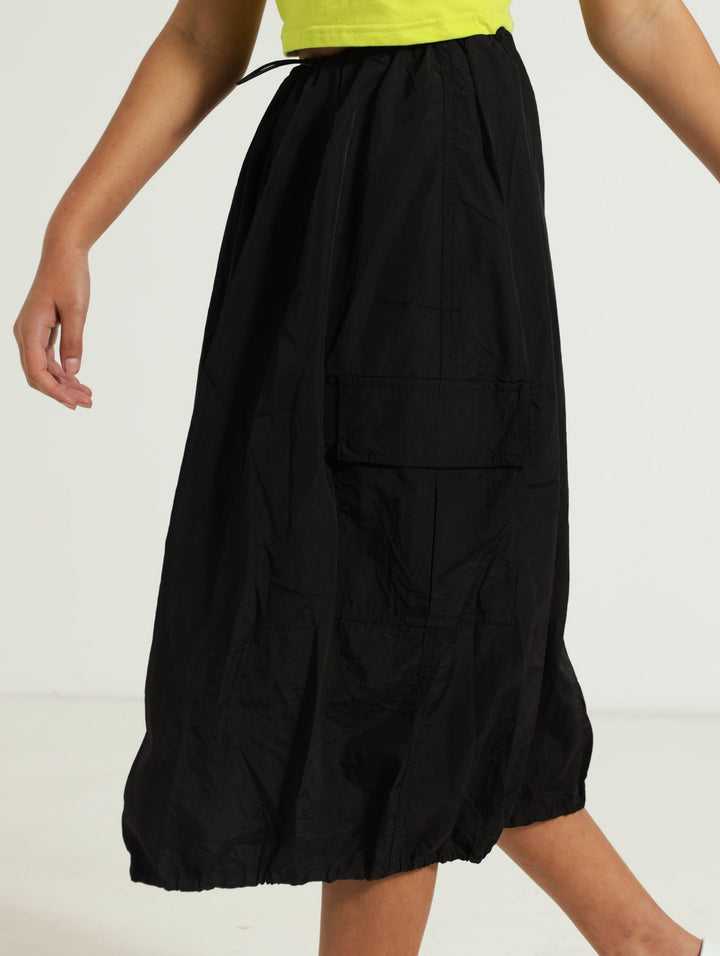 Girls Taslon Long Cargo Skirt - Black