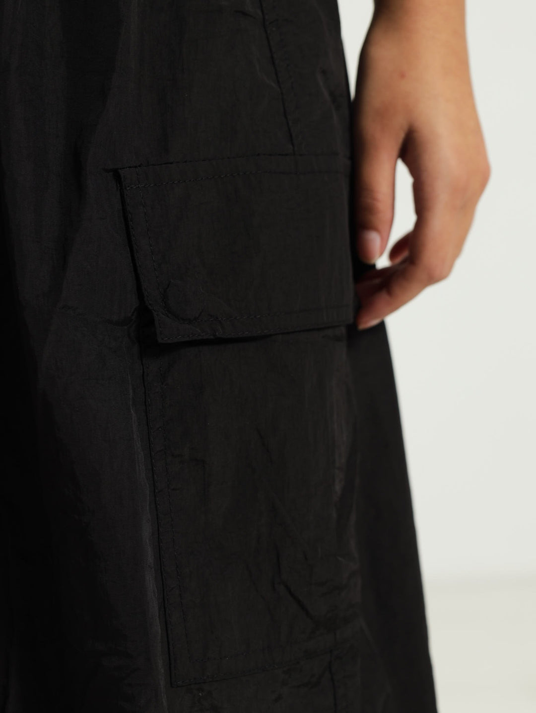 Girls Taslon Long Cargo Skirt - Black