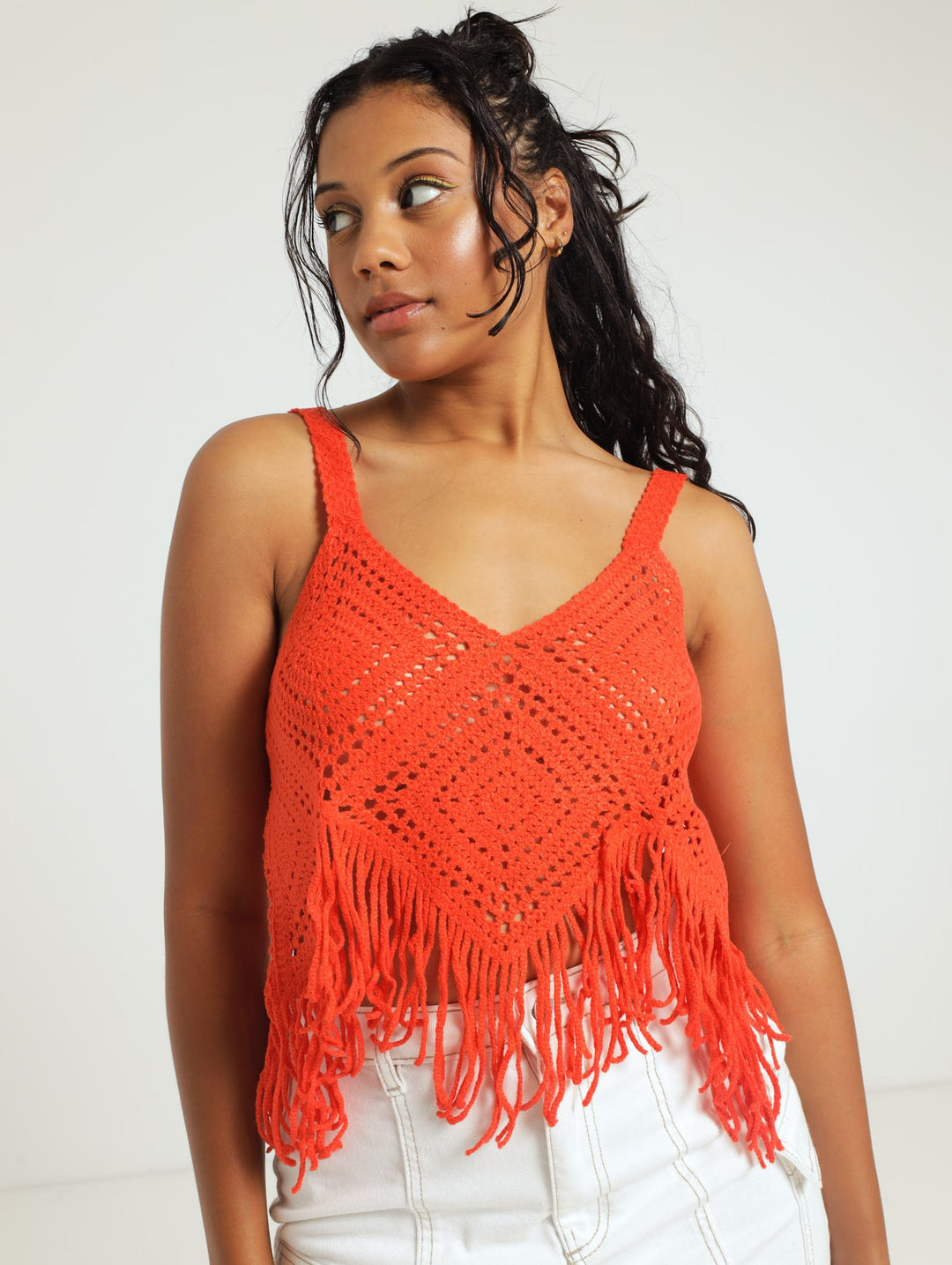 Tassle Crochet Tank Top - Orange
