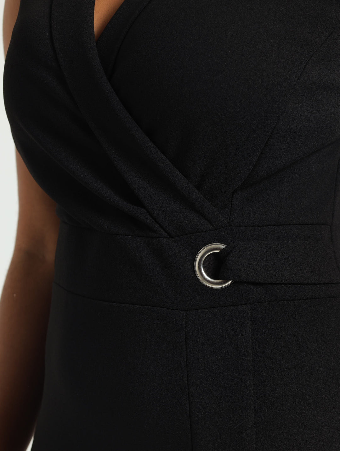 Mock Wrap Bodycon Pencil Dress - Black