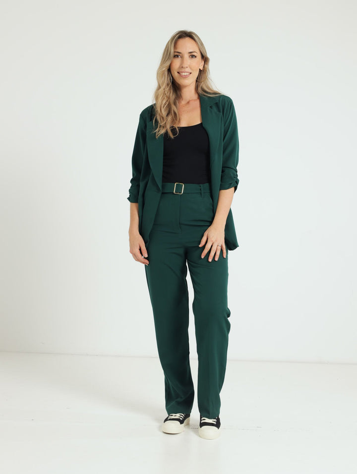 Gauged Sleeve Blazer - Dark Green