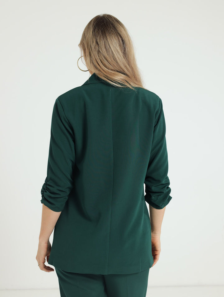 Gauged Sleeve Blazer - Dark Green