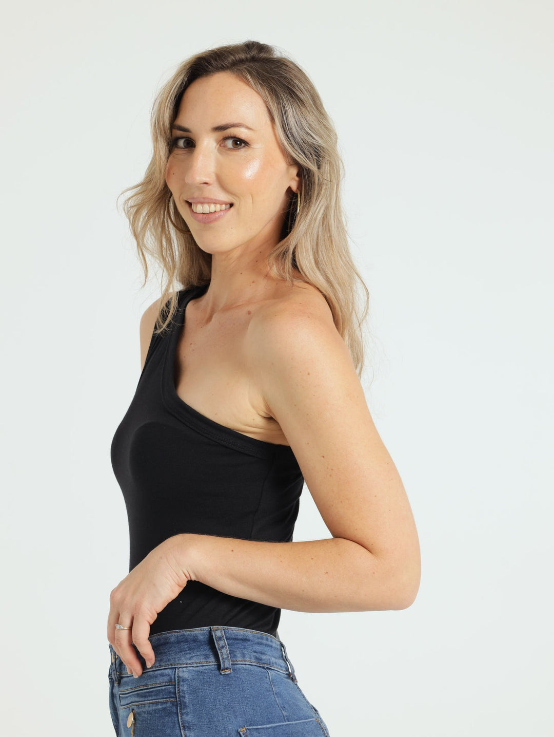 1 Shoulder Bodysuit - Black